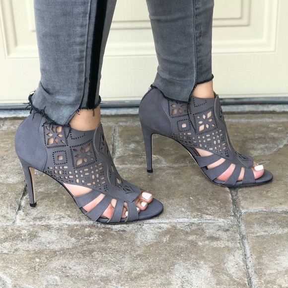 Grey Genuine Leather Laser Cut Peep Toe Bootie - Picture 6 of 8